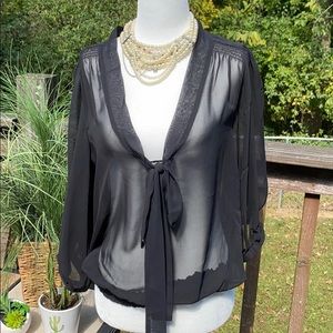 Medium black sheer blouse with tie